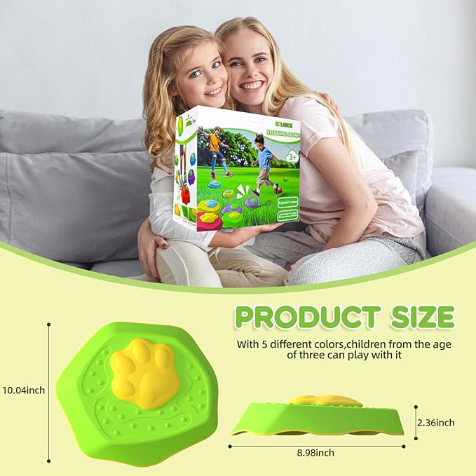 Sound Stepping Stones for Kids - 5 Pcs Non-Slip Indoor or Outdoor Balance Stones, Obstacle Course Coordination Game for Aged 3 4 5 6, Sensory Toys for Toddlers, Birthday Gifts