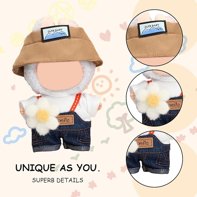 17cm Doll Clothes Set, Premium Jeans & Knitted Sweater Outfit for 17cm 15cm Dolls, Cute Dress Up Fashion, No Doll Included (Spring, 17cm/15cm)