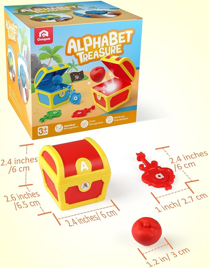 Coogam Alphabet Learning Toys for Toddlers, 26pcs Surprise Letters Treasure Locks with Keys, Uppercase Lowercase ABC Matching Color Sorting Game, Montessori Fine Motor Skill Gift for 3 4 5 Year Old