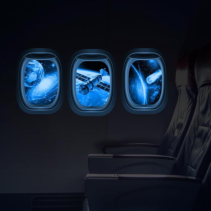 Glow in The Dark 3D Space Wall Decals, Set of 3 Galaxy Window Stickers for Wall, Space Themed Room Decor for Kids Boys (Blue)