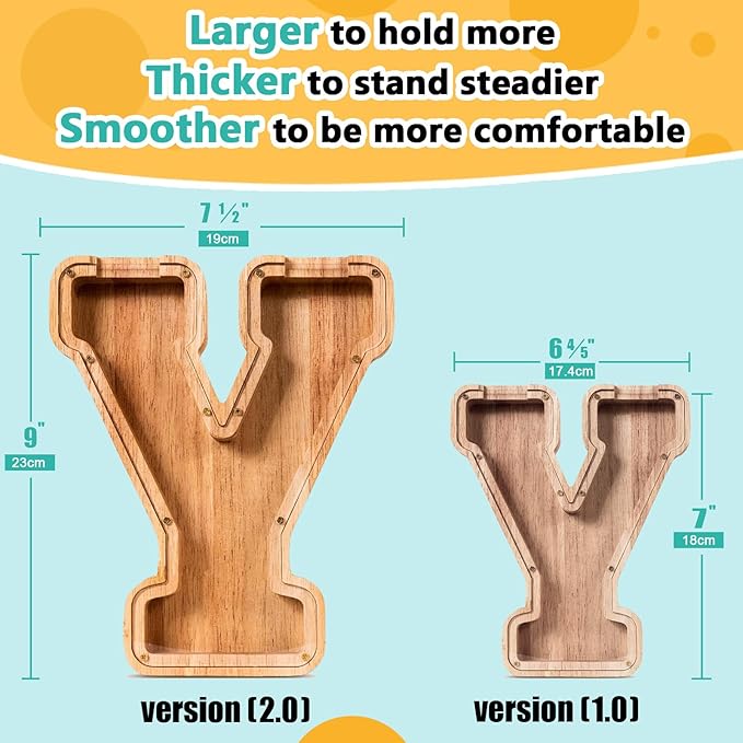 SummiDate Wooden Letter Piggy Bank| Piggy Bank for Boys Girls Toddler| Alphabet Y Money Bank| Coin Bank Birthday Gift for Kids|Birthday Gift for Kids (Y)