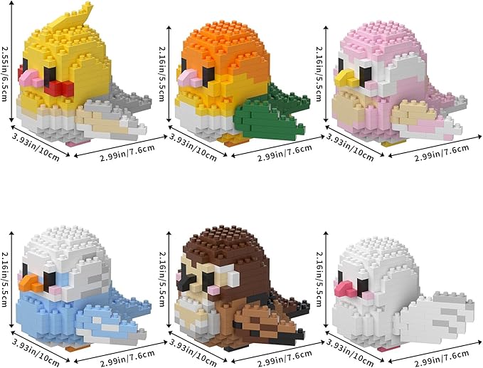 Parrots Micro Mini Building Block Sets Birthday Gift for Kids, Animals Buildling Model Kits, Mini Bricks Birds Series Toys for Kids（6 Boxes）