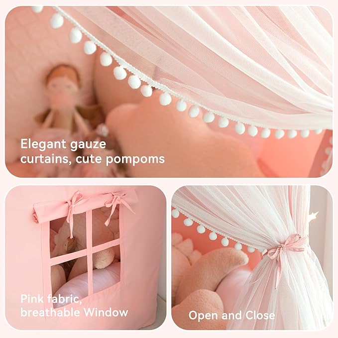 Kids Tent with Mat, Princess Tent for Girl, Kids Tents Indoor, Playhouse for Kid, Play Cottage Pink