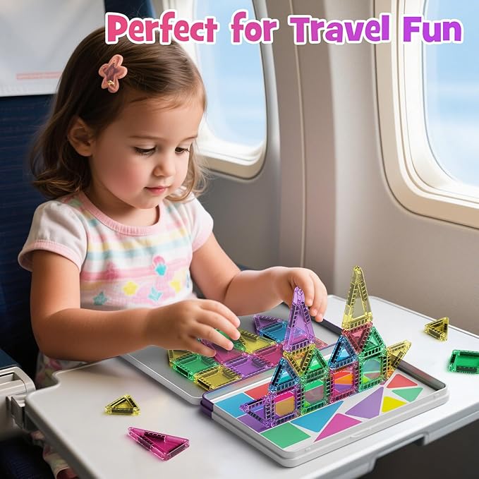 Mini Magnetic Tiles, 40PCS Magnetic Building Blocks with Iron Box, Magnet Toys Travel Size On-The-Go Construction Set STEM Travel Toys for Boys and Girls Ages 3+