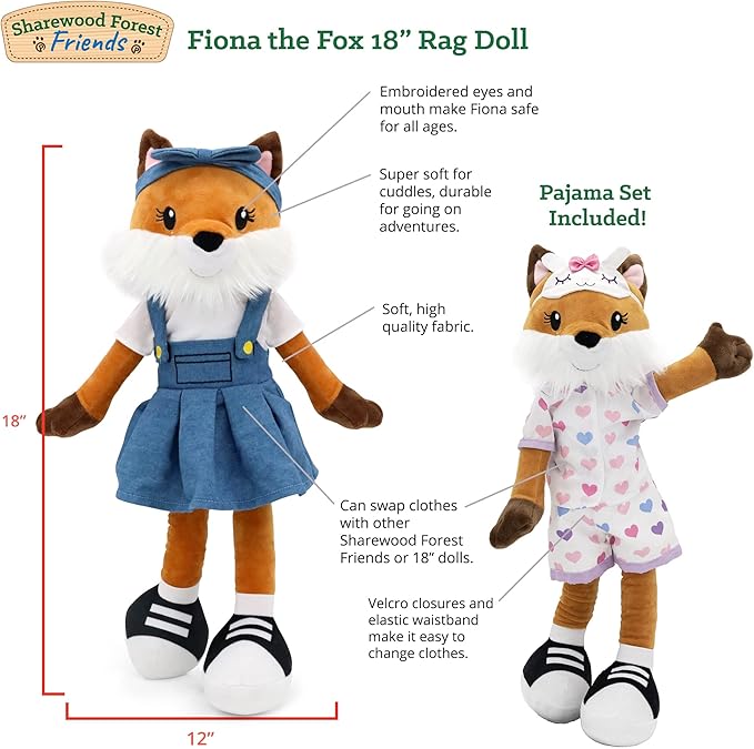 Plushible Soft Baby Doll, 18 Inch Fox - Plush Rag Doll with 2 Clothing Sets, My First Plush Toy for Girls, Boys & Infants, Soft Baby Stuffed Toy, Adorable Companion for 1 Year Old & Up