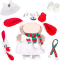 17cm Doll Clothes Designer Set-4 Piece Set Clothing for Dolls, Boys and Girls Stylish Adorable Outfits Clothes Accessories, Includes—Cute Sheep Hat + Plush Dress + Christmas Scarf + Shoes(Style E)