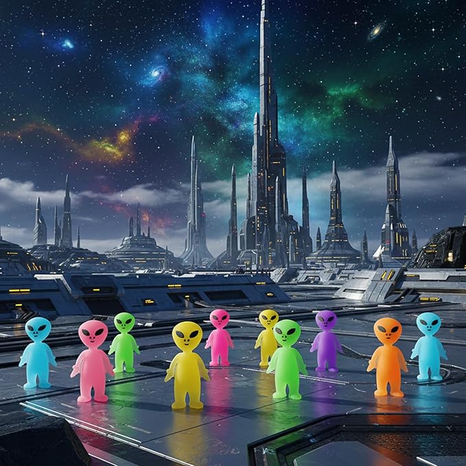 80 Pcs Colorful Mini Alien Figures Glow in The Dark Small Little Tiny Aliens Figurine to Hide and Seek for Space Party Favors Prank Gifts Halloween Party Goodie Bag Fillers, 8 Colors