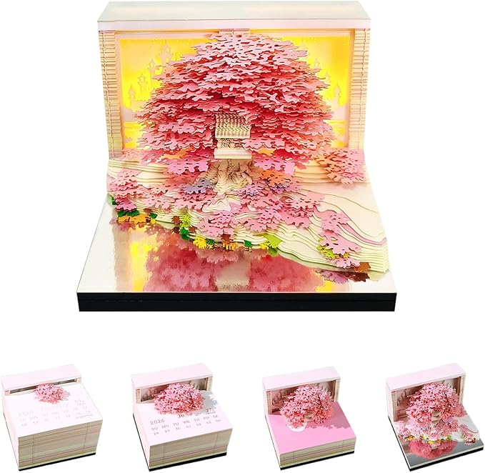 3d Calendar 2026,Hand Tear DIY Art 3d Calendar,Perfect Combination Of Artistic And Practical Design With Lights,Suitable For Note Taking,Decorative Ornaments,Holiday Gifts (huahai-Pink)
