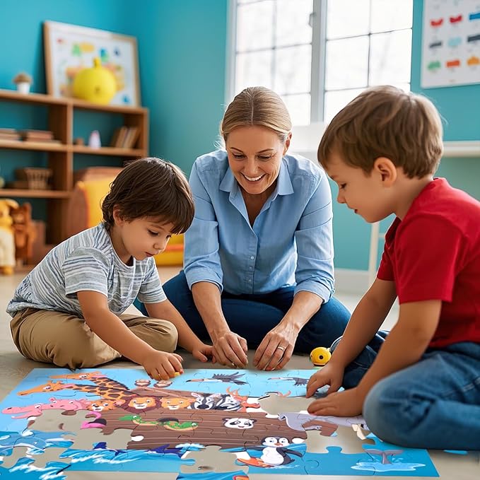 LovesTown Floor Puzzles for Kids, Jumbo Animal Puzzle, Educational Learning Toys for Family Entertainment and Preschool Education, 48 PCS 3 x 2 Ft
