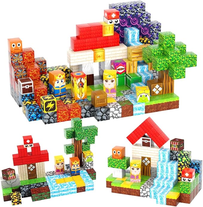 Magnetic Blocks, 200-Piece 0.8in Build Knight&Princess Magnet Game Set, Stacking Building Blocks Cubes Magnets for Kids, STEM Sensory Creative Toys Games for Toddler Boys & Girls 676