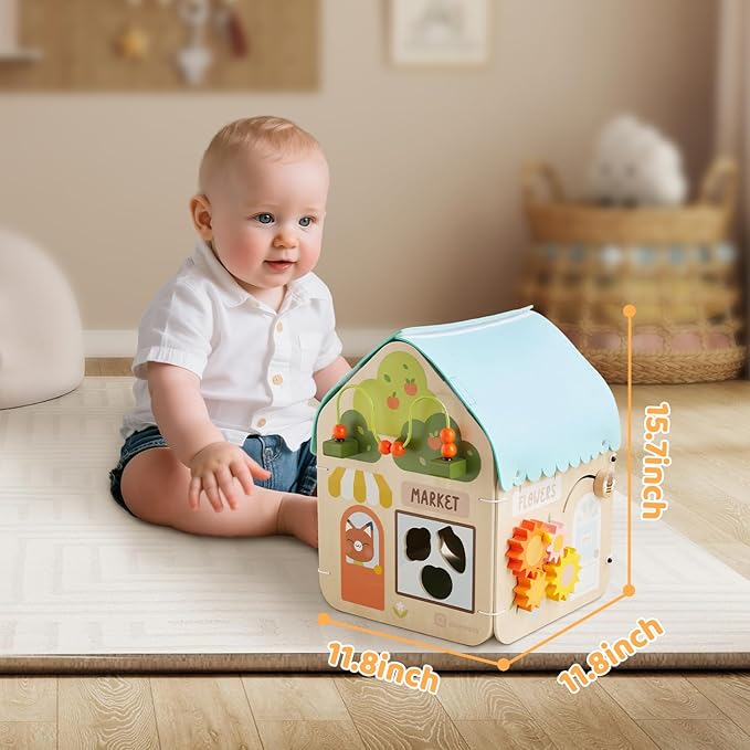 Asweets Montessori Wooden Busy House - Busy Board Toy for Toddlers, Pre-School Education and Learning Sensory Game Toys, Large Gifts for Babys, Boys, Girls