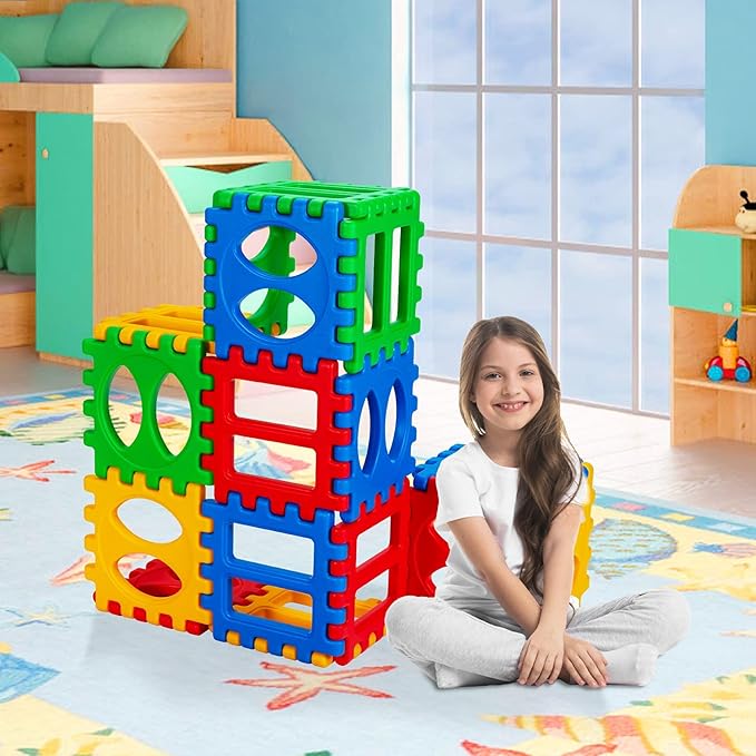 Costzon 32 Pieces Jumbo Building Blocks for Kids, Big Waffle Block Set, Preschool Educational Creativity Sensory Toy, Interconnecting Stacking Building Toy Set for Boys & Girls