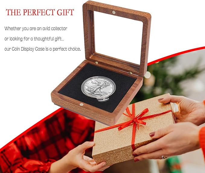 Challenge Coin Display Case Silver Dollar Coin Holder 1.8" in Single Coin Display Case Wood Coins Storage Box Coins for Collectors