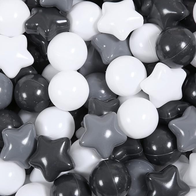 Ball Pit Balls Pack of 100 200 500 - Star and Round Set BPA Free Phthalate Free Non-Toxic Crush Proof Play Balls Soft Plastic Balls for Toddlers Baby Kids Birthday Pool Tent Party