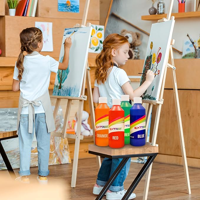 EXTRIC Washable Paint for Kids 6 Color, Non-Toxic Tempera Kid Paint 8 oz Bottles, Vibrant Pigments, Easy-Clean Toddler Paints, Kids Painting Set Arts and Crafts Supplies