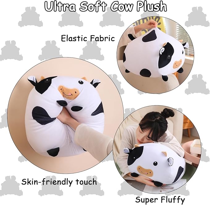 SQEQE Cow Stuffed Animal 5 in 1, Cute Cow Plush Bedtime Toys, Ultra Soft Dairy Cattle with 4 Babies Inside, Milk Cows Soft Plushies Pillow Gift for Kids Birthday Christmas Valentine's
