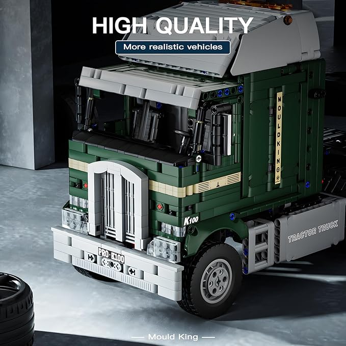 Mould King RC Tractor Truck Toy Building Block, Semi Truck Toy for Aged 14+, 13202 Realistic Car Model with Motor, Heavy Equipment Transporter Build and Display Blocks Kits (2181 Pieces)