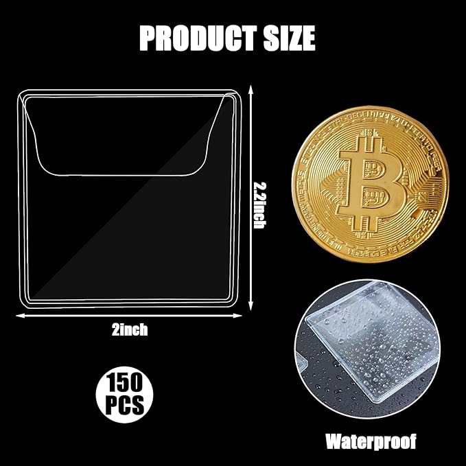 Ysglory 150Pcs Single Pocket Coin Flips Clear Coin Collector Protectors Individual Plastic Sleeves Holders Small Coin Pouch for Jewelry Storage Currency Collectors (2.2 x 2.2 Inch) (Rectangular)