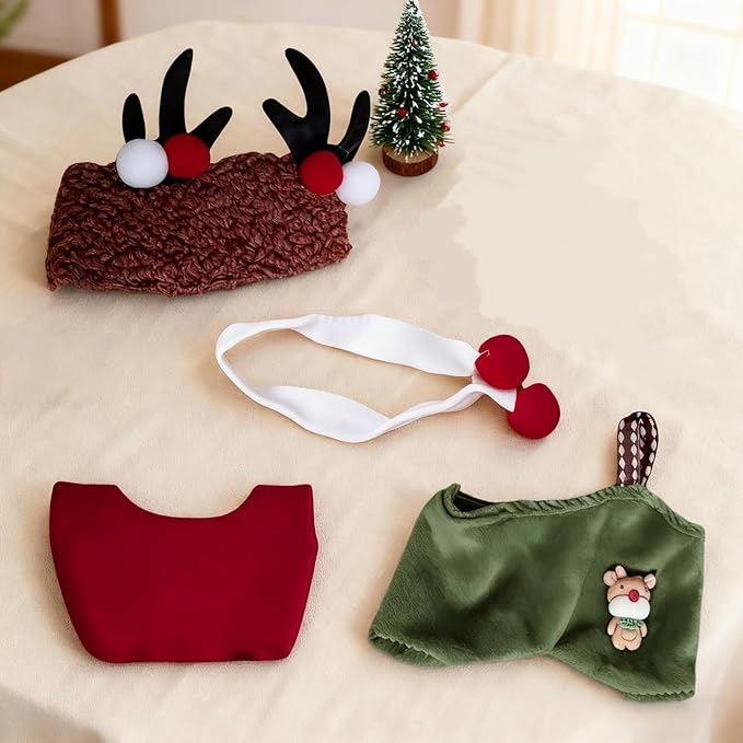 Christmas Costume Set Outfit Set for 17cm, 2-Set Cute Dress-up Bundle, Reindeer, Sheep Holiday Dress, Plush Clothes Accessories (No Doll Included)