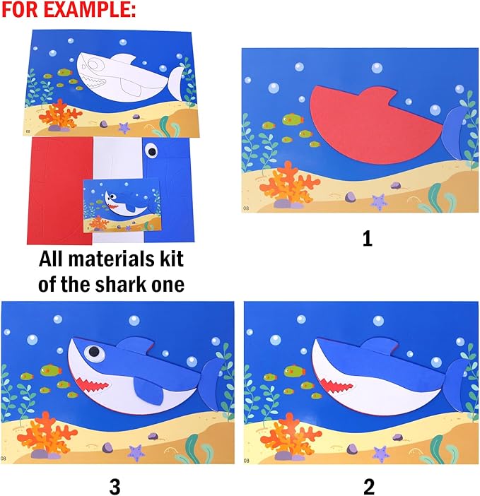3D EVA Foam Stickers for Toddlers 12PCS Sticky Foam DIY Craft Preschool Art Class Drawing Sticker Puzzle Art Kit for Kids Boys Girls (Sea Animals)