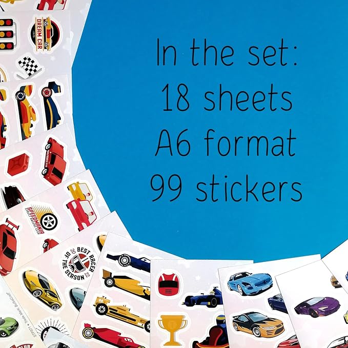 BulbaCraft 100Pcs Race Car Stickers, Racing Stickers and Decals, Race Car Party Favors, Racing Gifts, Gifts for Women & Men
