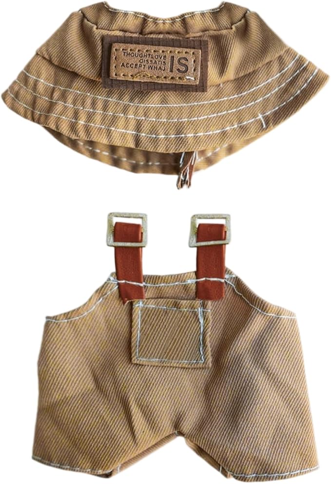 Doll Clothes for 17cm Figures,Adventure Style Fashion Brown Overalls Set with Bucket Hat