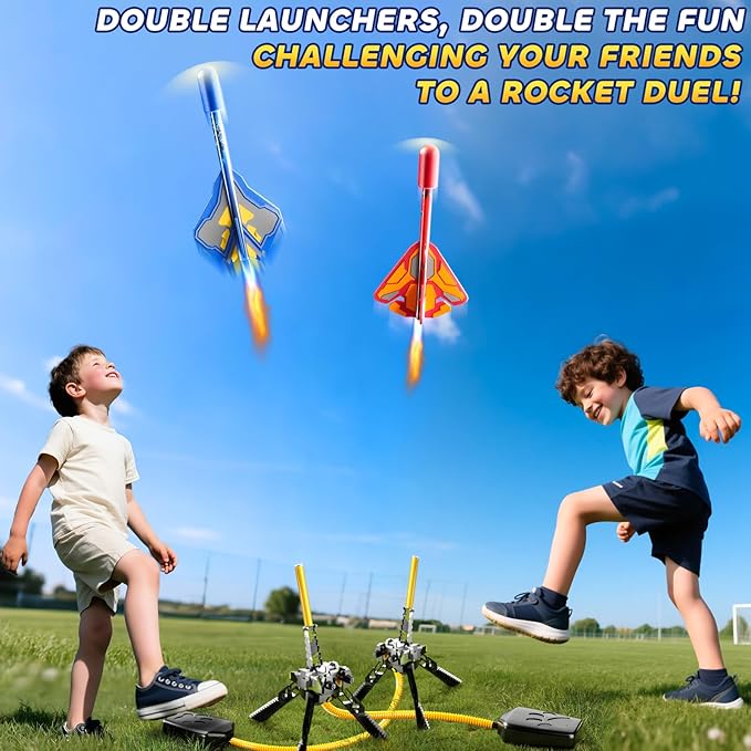 Rocket Launcher for Kids with 8 LED Airplane Rockets and 2 Tank Launcher, Outdoor Toys for Toddlers, Rockets for Kids Age 4-8, 2 3 4 5 Year Old Boy Birthday Gift, Launching up to 120+ Feet