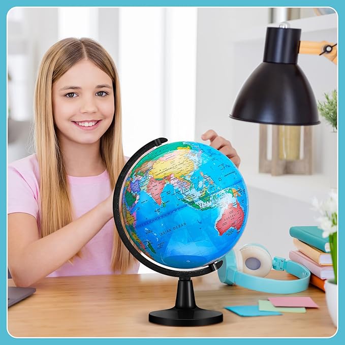 Amylove 13'' Illuminated World Globe for Adults 720°/360° Rotation Rewritable Light Up Globe with Stand World Map for Interactive Learning Light with Base Lamp LED Decor(Lightweight,Classic)