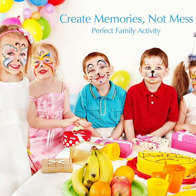 Kids Face Painting Kit, Non-Toxic Water-Activated 42 Vibrant Colors, 200 Glitter Gems & 40 Stencils & Brushes & Sponges | Gentle Face Paint Makeup Set for Halloween, Birthdays, Parties, Easy to Wash