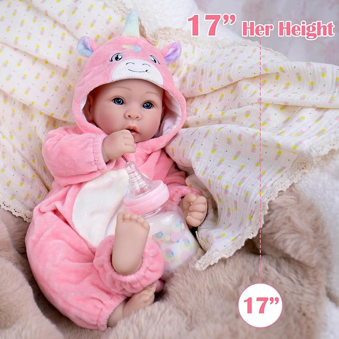 Baby Dolls - 17 Inches Real Life Girl Dolls with Soft Body, Gift for Kids 3+, Grandparents, New-Parents