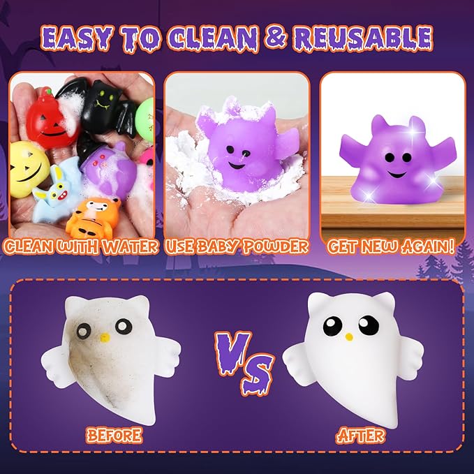 200 PCS Halloween Squishy Toys for Kids Toy Halloween Party Favors Trick or Treat Toys Bulk,Halloween-Theme Squishy Toy for Kids Boys Girls Gifts,Goodie Bags Fillers,Classroom Prizes