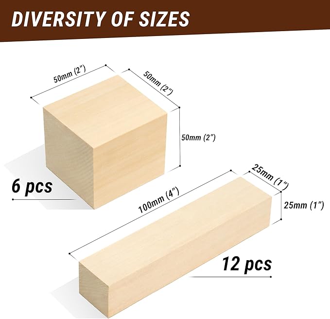 BeaverCraft Basswood Carving Blocks BW18 pcs Whittling Wood for Crafts - Soft Carving Wood - Basswood Kit 2 Different Sizes - Unfinished Wooden Blocks for Carvers