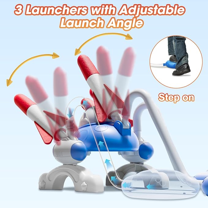 Rocket Launcher for Kids, Rocketship Toys, 6 Foam Rockets and 2 Launch Pads, Soars Up to 100 Feet, Fun Outdoor Toy Outside Game, Birthday Gifts for Boys Girls Ages 3 4 5 6 7 8 9 10 Years Old