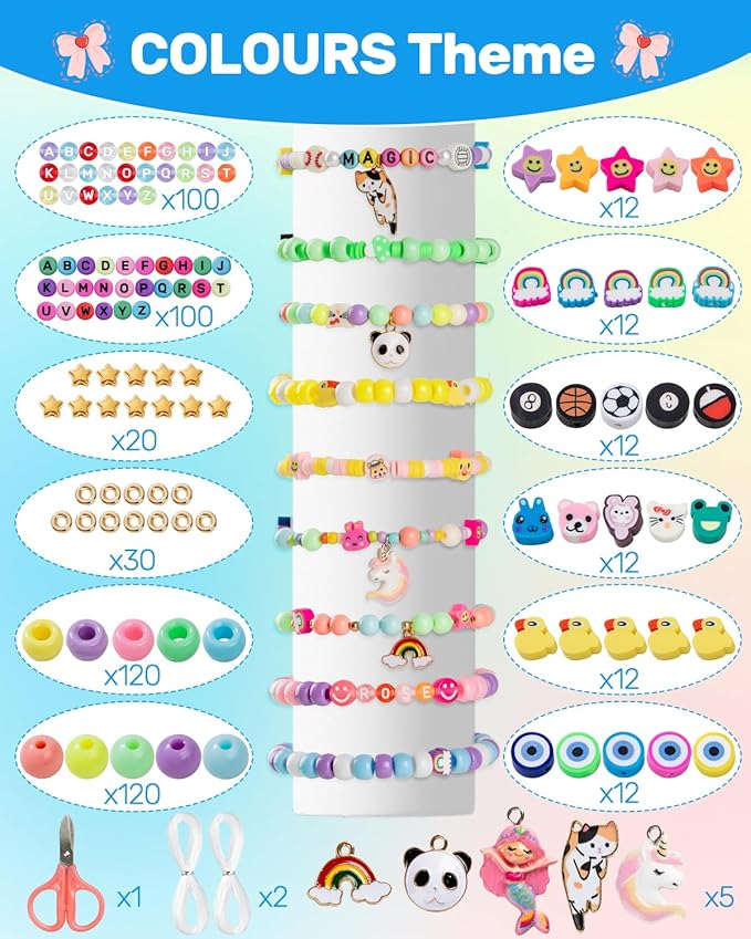 Taybonds DIY Bracelet Making Kit for Kids Age 6+, 1400+ Pcs Jewelry Making Ket with Polymer Clay Charms, Alphabet Beads, Pony, Pearl and Clay Beads, Unicorn Mermaid Panda Charms for Crafting Gifts