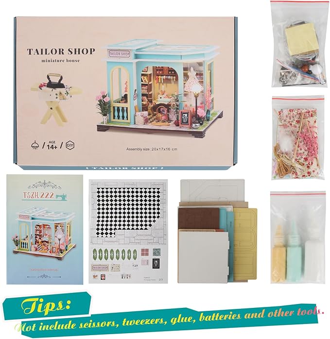 DIY Miniature House Kit,Tiny House Pet Shop with Furniture & LED,DIY Dollhouse Miniature Kit for Adults Teen,Mini House Building kit,3D Wooden Craft Mini Model Kit,Birthday Gifts Home Decor