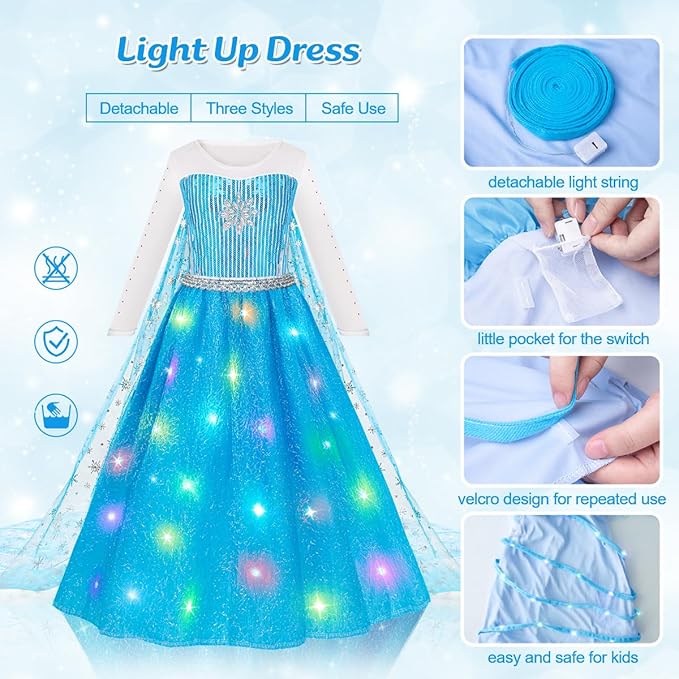 Meland Princess Dress Up for Girls - Light Up Halloween Costume for Girl Age 3-10 Year Role Play,Christmas Birthday Gift Idea