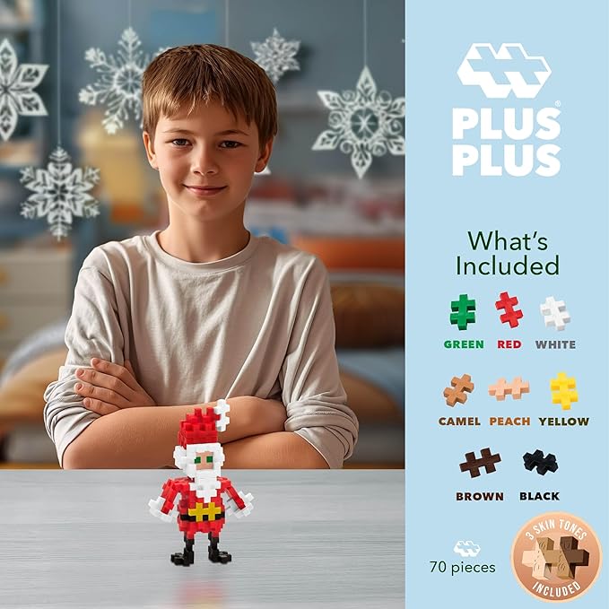 PLUS PLUS Building Block Set, 70 Mini Interlocking Pieces, Fun Winter Holiday Activities for Kids, STEM Toy - Santa Claus