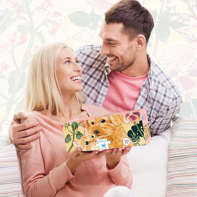 MOMIBOOK Puzzles for Adults 1000 Pieces Jigsaw Puzzles of Dog Cat Soft Hug, Touch Film Painting Image Difficult Challenging Hard Impossible Puzzle Unique Funny Party Christmas Birthday Gifts