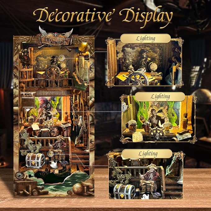 Book nooks DIY Dollhouse kit for Adults Bookshelf Decor with LED Lights 3D Wooden Puzzle Model booknooks Kits Gifts for Family,Friends (New World)