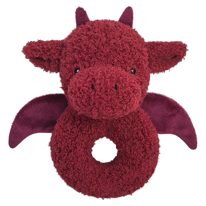Baby Dragon Soft Rattle Toy, Plush Dinosaur Infant Shaker Rattle Easy-Grasp Stuffed Animal Toy, Gifts for Newborns Babies Toddlers Boys Girls, Wine Red, 6 Inches