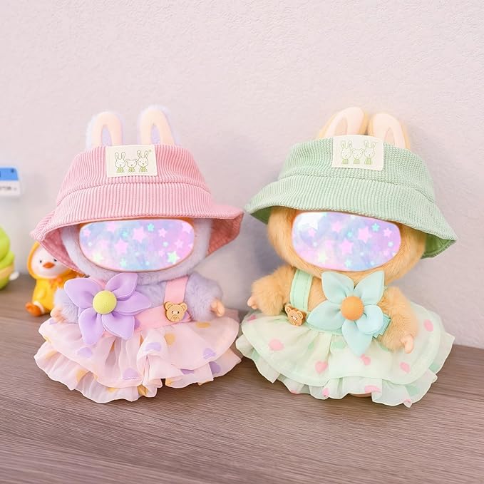 17cm Doll Clothes Set, 3 Pieces Dress Outfit Set for 6.7inch Doll Suit, Fashion Chic Hat & Clothes Accessories for 1st/2nd/3rd Gen Dolls Play & Display Light Green