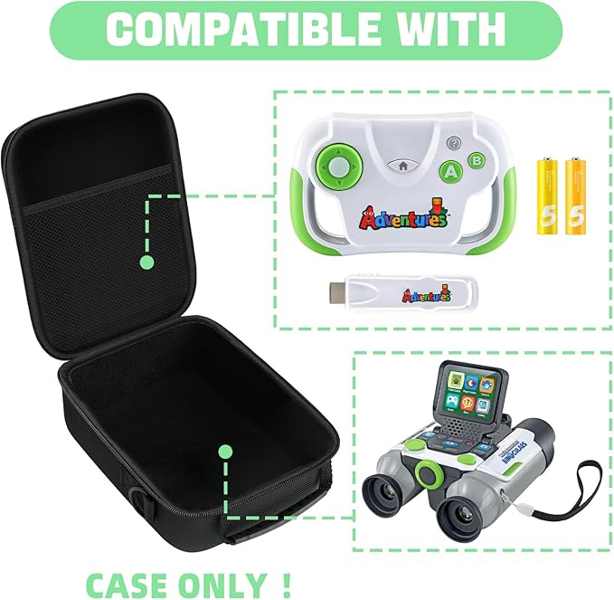 EVA Hard Case for LeapFrog Magic Adventures Binoculars, Binocular Storage Box with Top Mesh Pocket & Adjustable Shoulder Strap（Case Only）