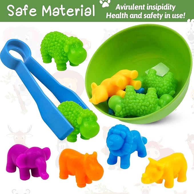 Counting Animals Toy Matching Games with Sorting Bowls Sorting Toys for Toddlers Preschool Learning Activities for Math Color Sensory Montessori Fine Motor Skills Toys for 3 4 5 Years Old Boys Girls
