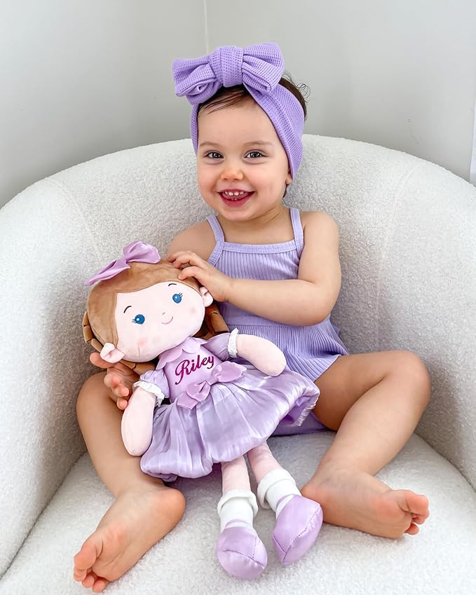 LeyaDoll Personalized Soft Baby Doll Toys (16''), My First Baby Rag Doll for 1 Year-Old Girl Birthday Gift, Christmas Plush Toys Gift for Toddler Kids Infants-Princess-Aurora