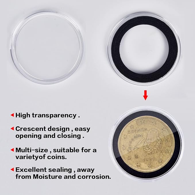 84 Pieces 46 mm Coin Capsules, with Foam Gasket and Plastic Storage Organizer Box, Coins Holder Collector Case for Coin Collection Supplies 7 Sizes (16/20/25/27/30/38/46mm)-Gray Case+Black Gasket
