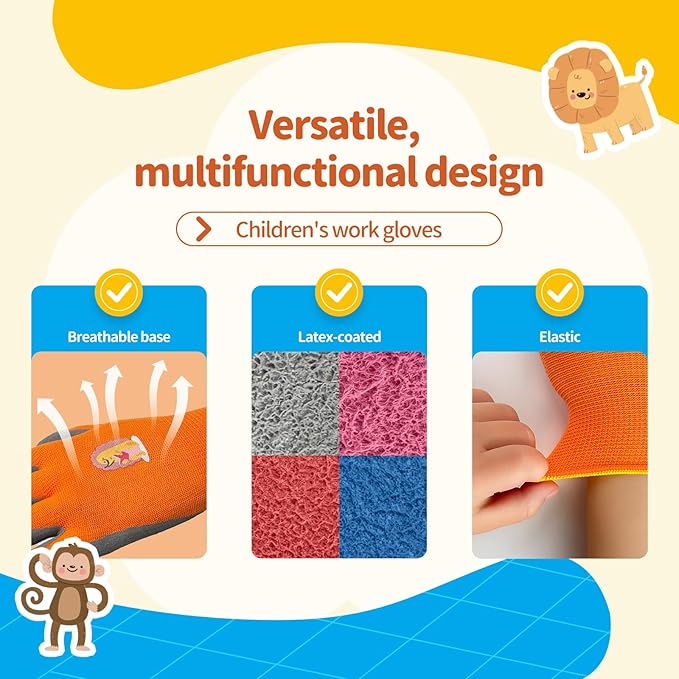 MIG4U Kids Gardening Gloves 3 Pairs, Rubber Coated Yard Work Gloves Waterproof Durable for Boys and Girls