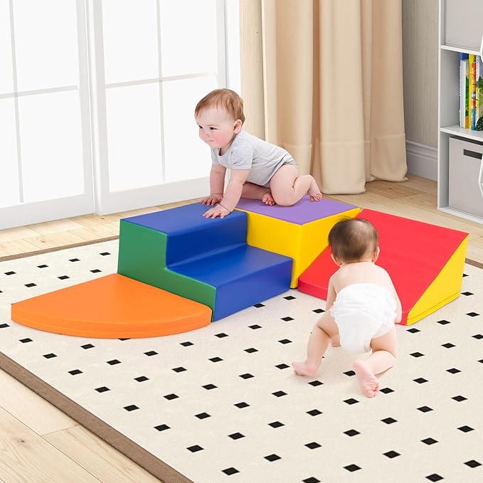 Costzon Climbing Toys for Toddlers, 4 Pieces Climb and Crawl Foam Kids Building Blocks for Children Development & Indoor Active Play, Soft Play Set for Newborn Infant Baby (Colorful)