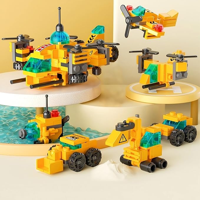 136-Piece Urban Engineering Building Blocks Set - Build 7 Cool Models: Construction Airplane, Vehicles, Submarine & More | STEM Toys for Kids Ages 6-12 | Creative Gift for Boys & Girls