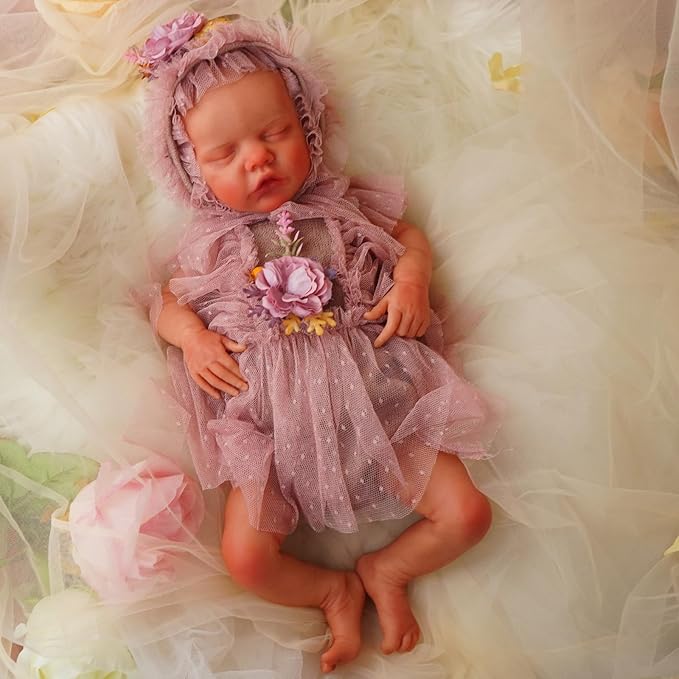 Full Silicone Reborn Baby Doll, 18 Inch Lifelike Newborn Girl, Reborn Baby Dolls Silicone Full Body Sleeping for Therapy & Memory Keepsake