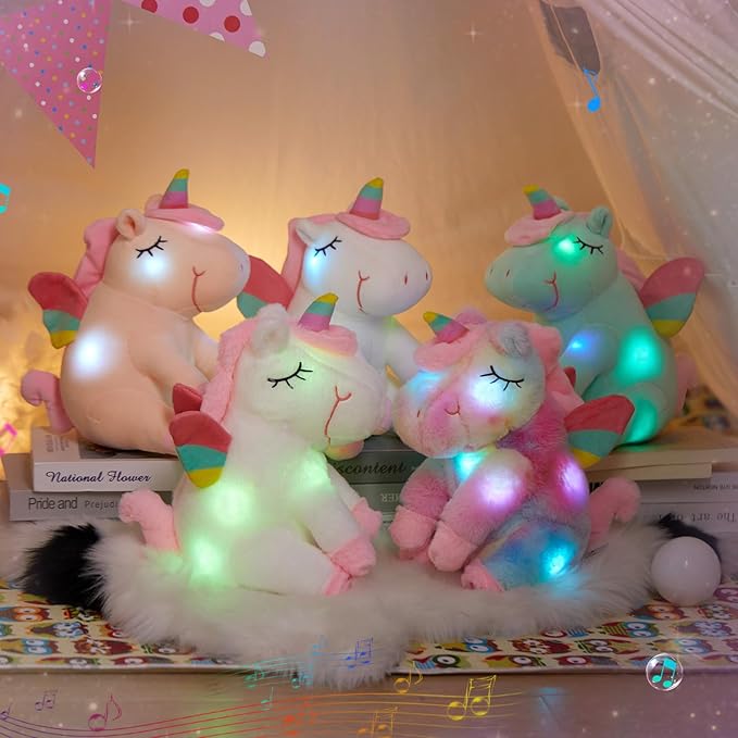 Athoinsu Rainbow Musical Light up Unicorn Stuffed Animal Soft Furry Plush Toy with LED Night Lights Children's Day Birthday Valentine's Day Gifts for Kids Toddler Girls,12''